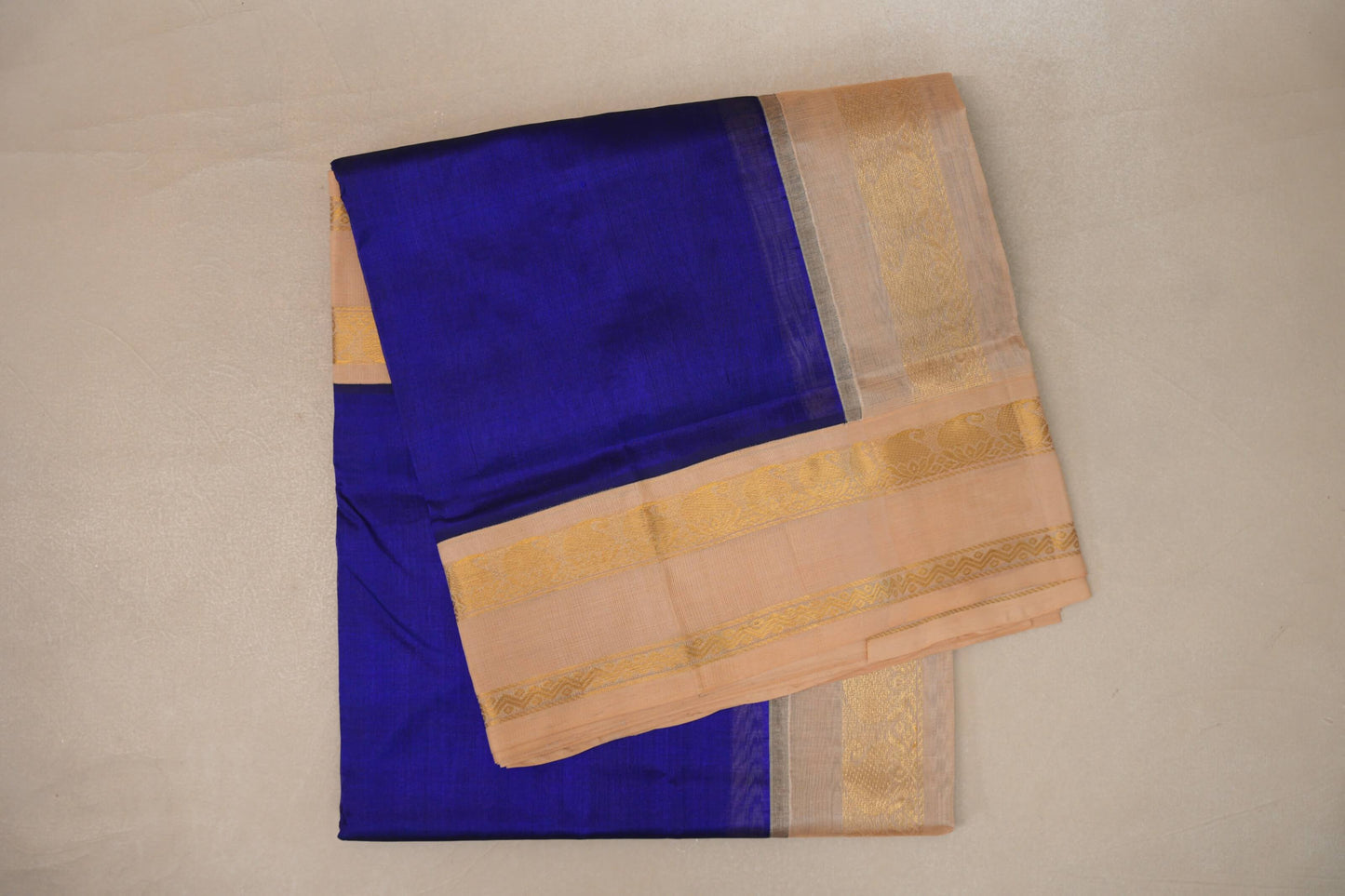 Royal Blue with Sandal Borders Vintage Silk Cotton Saree SS9127