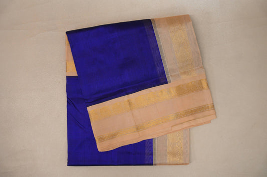 Royal Blue with Sandal Borders Vintage Silk Cotton Saree SS9127