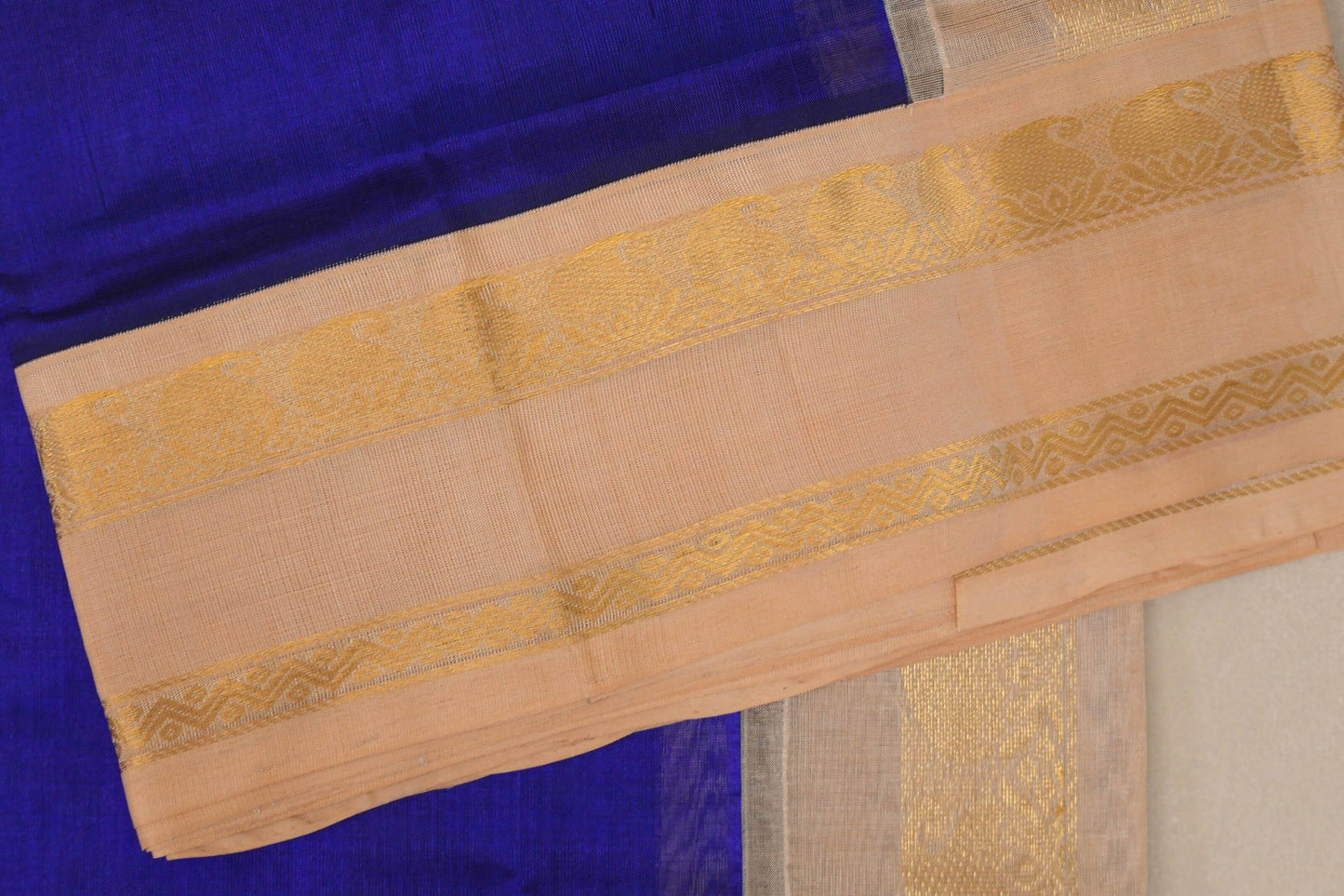 Royal Blue with Sandal Borders Vintage Silk Cotton Saree SS9127