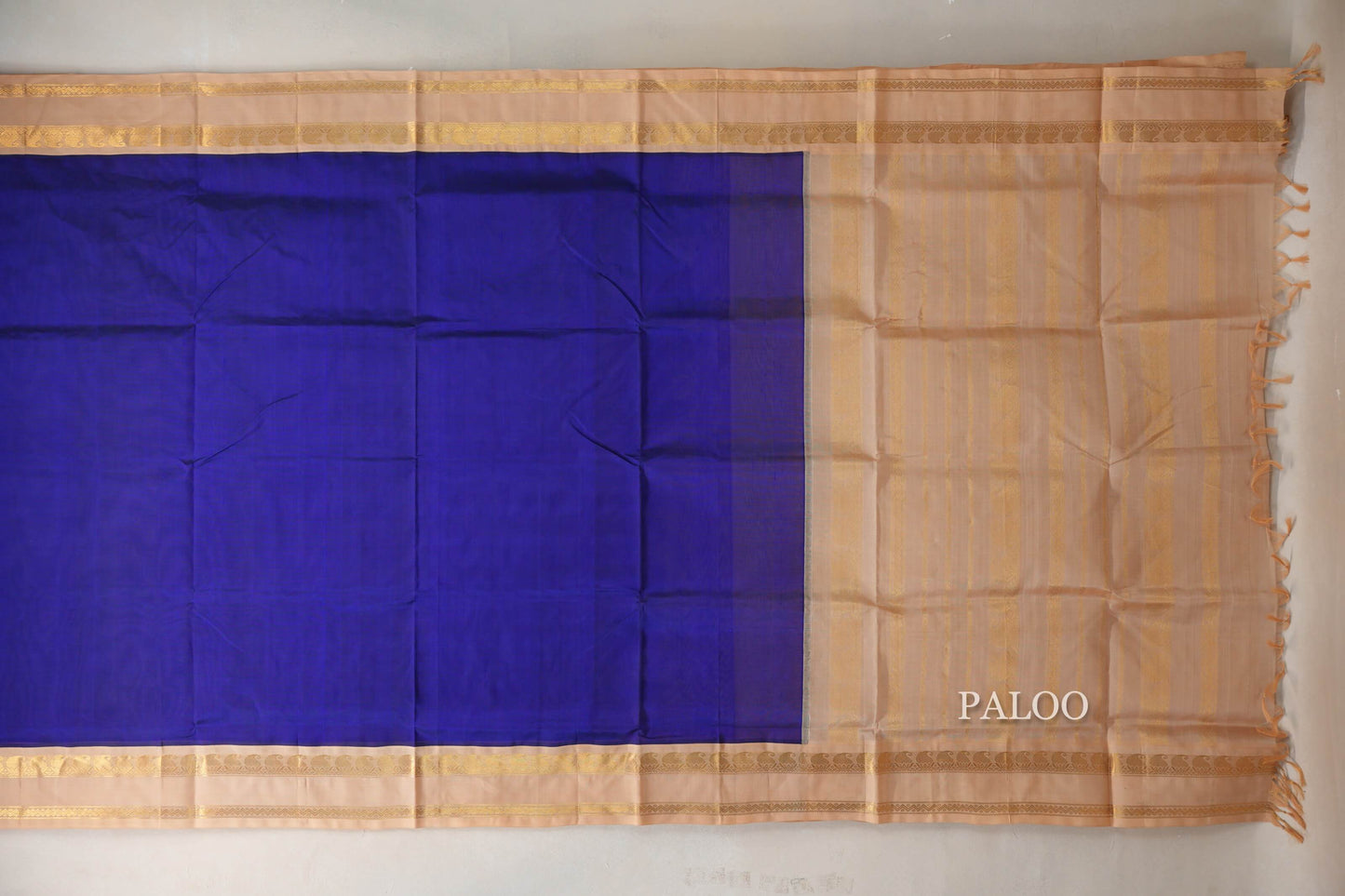 Royal Blue with Sandal Borders Vintage Silk Cotton Saree SS9127