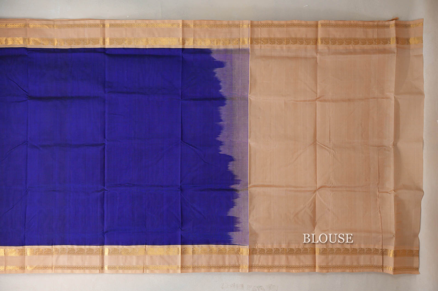 Royal Blue with Sandal Borders Vintage Silk Cotton Saree SS9127