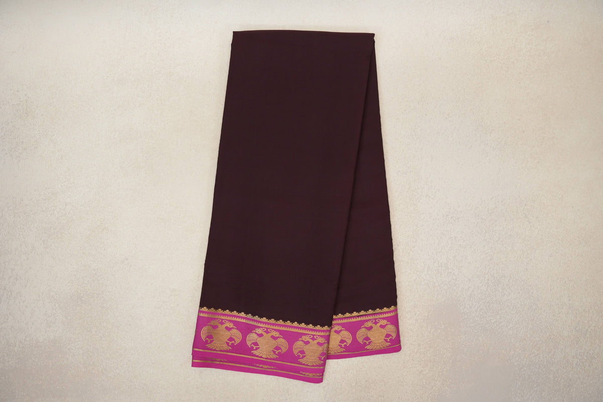 Online Dark Coffee Brown with Magenta Borders Mysore Silk Saree