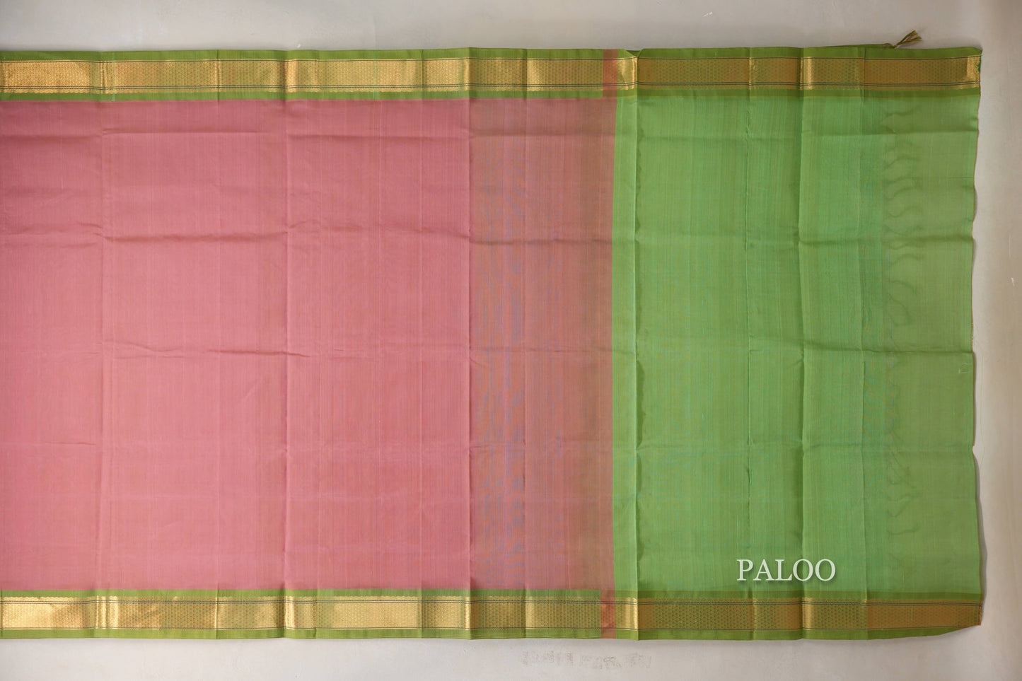 Sea Pink with Light Leaf Green Borders Vintage Silk Cotton Saree SS9128