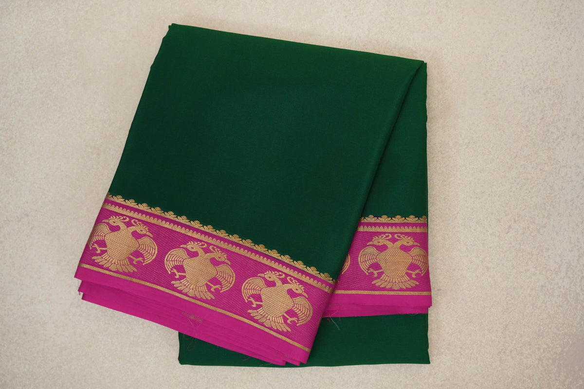 Bottle Green with Magenta Borders Mysore Silk Saree