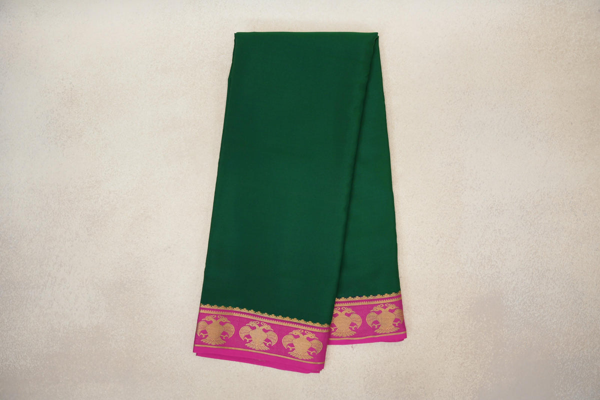 Online Bottle Green with Magenta Borders Mysore Silk Saree