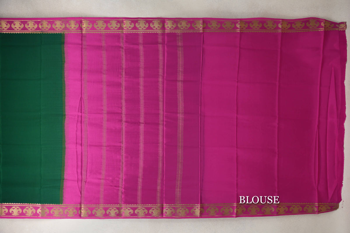 Bottle Green with Magenta Borders Mysore Silk Saree blouse