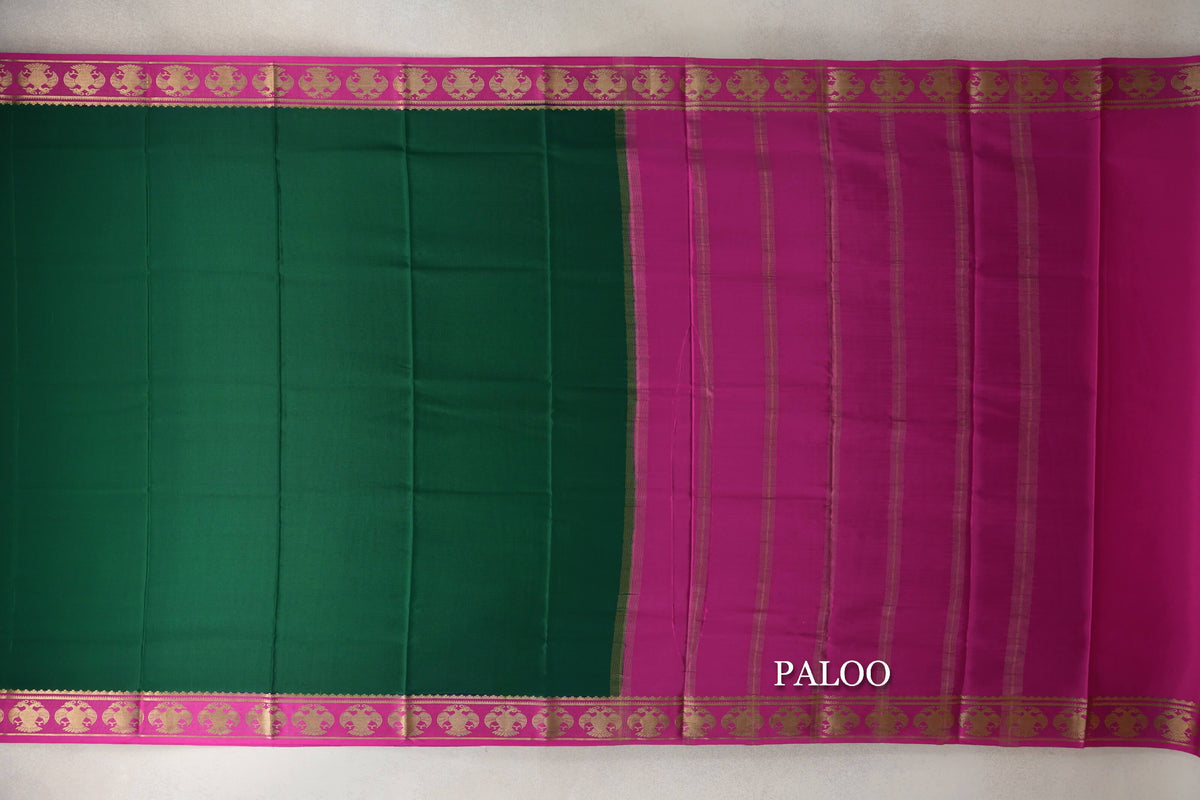 Bottle Green with Magenta Borders Mysore Silk Saree paloo