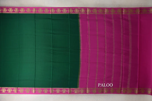 Bottle Green with Magenta Borders Mysore Silk Saree paloo