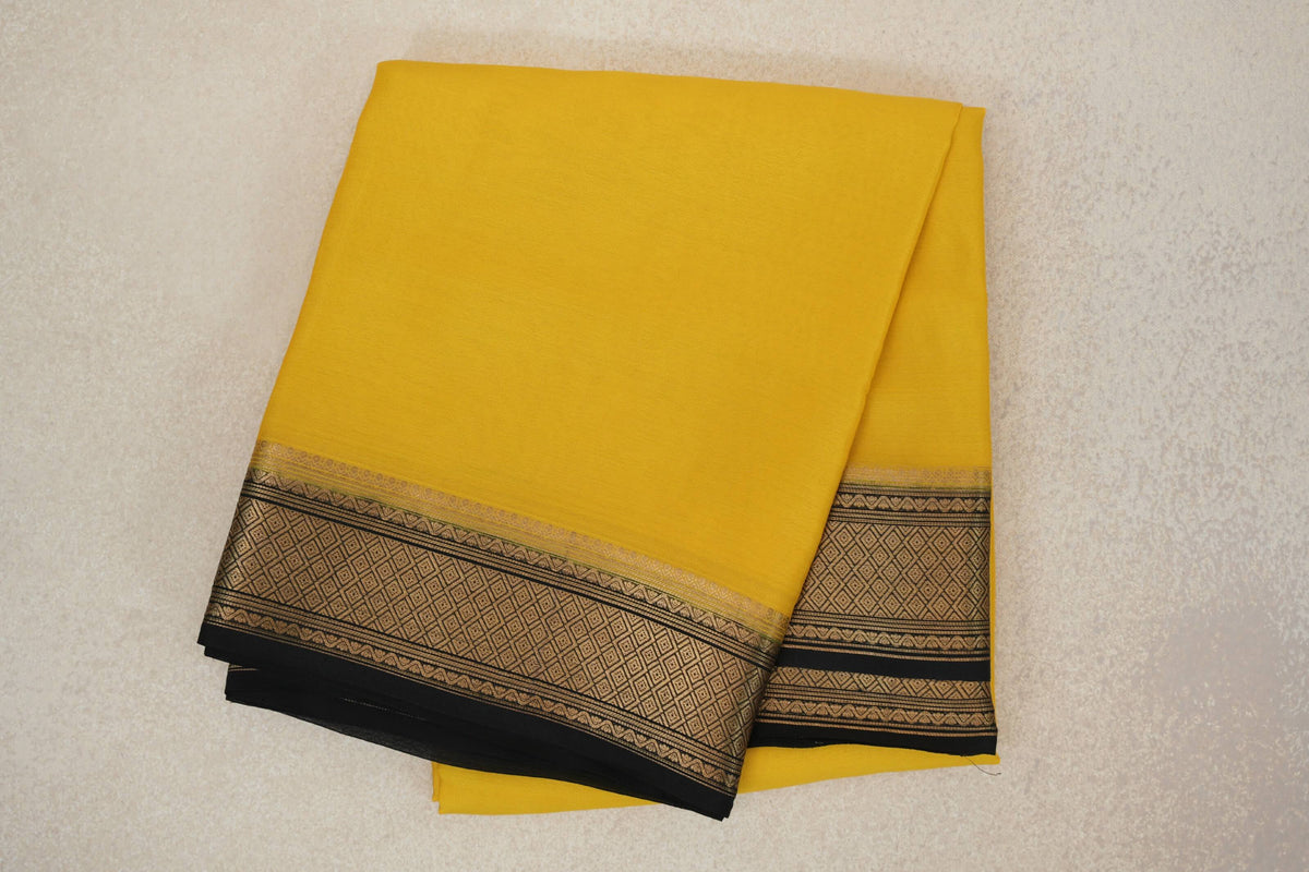 Bright Yellow with Black Borders Mysore Silk Saree
