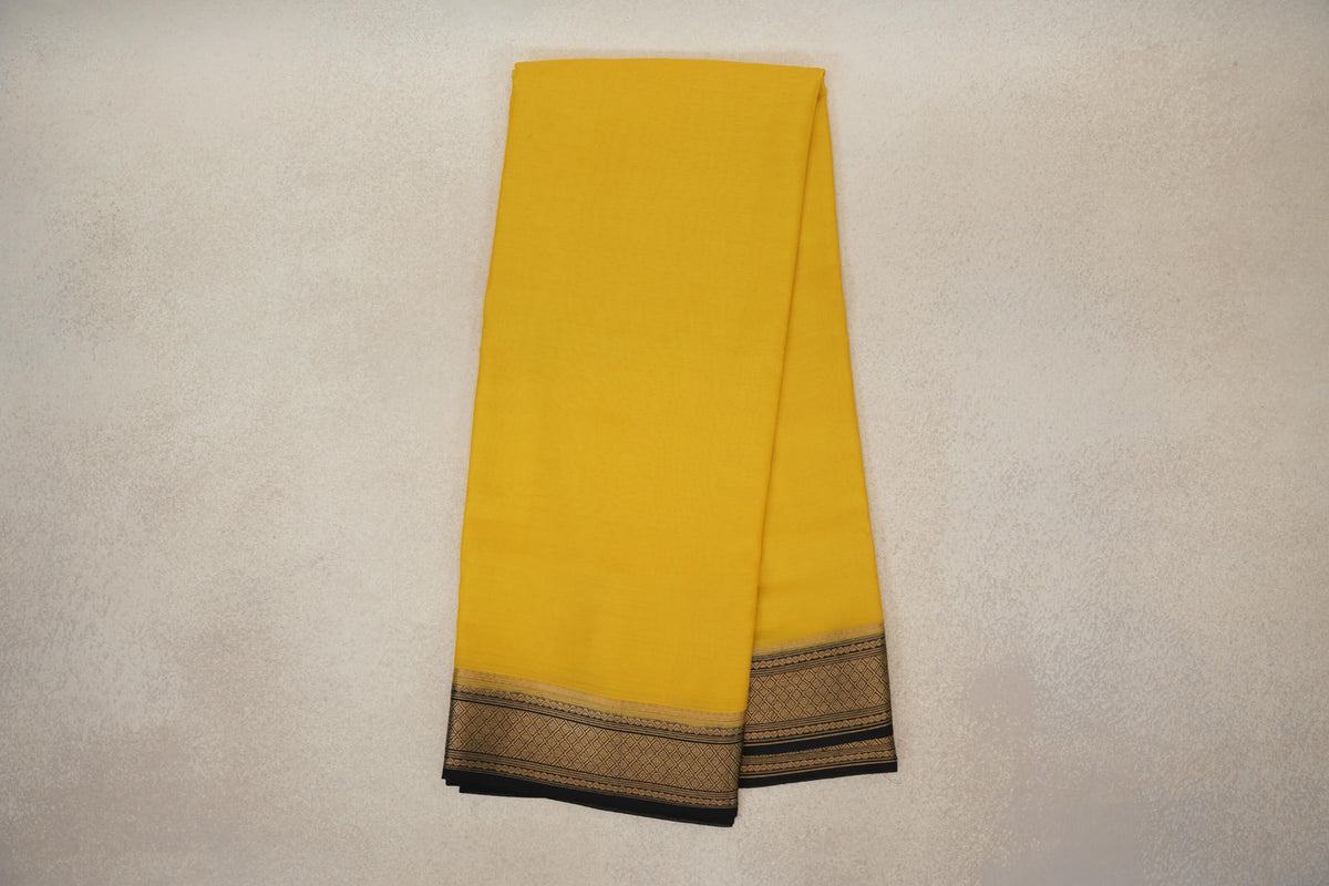 Online Bright Yellow with Black Borders Mysore Silk Saree
