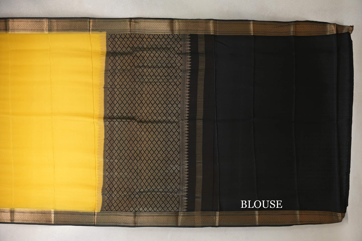Bright Yellow with Black Borders Mysore Silk Saree blouse