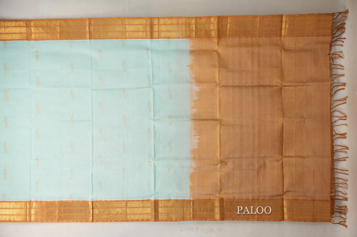 Pastel Sea Green with Copper Gold Borders Vintage Silk Cotton Saree SS9131