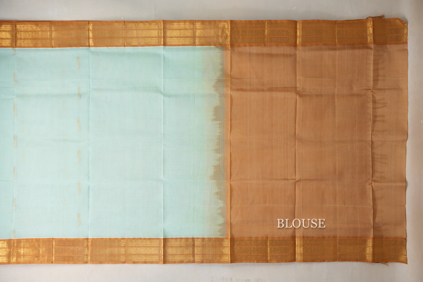 Pastel Sea Green with Copper Gold Borders Vintage Silk Cotton Saree SS9131