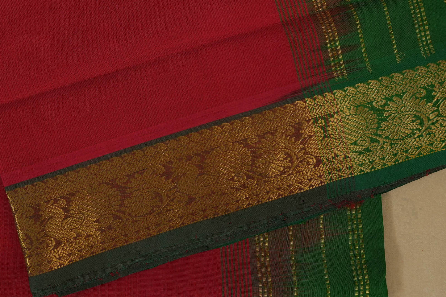 Pink with green Nine and a half Yards Silk Cotton Saree borders
