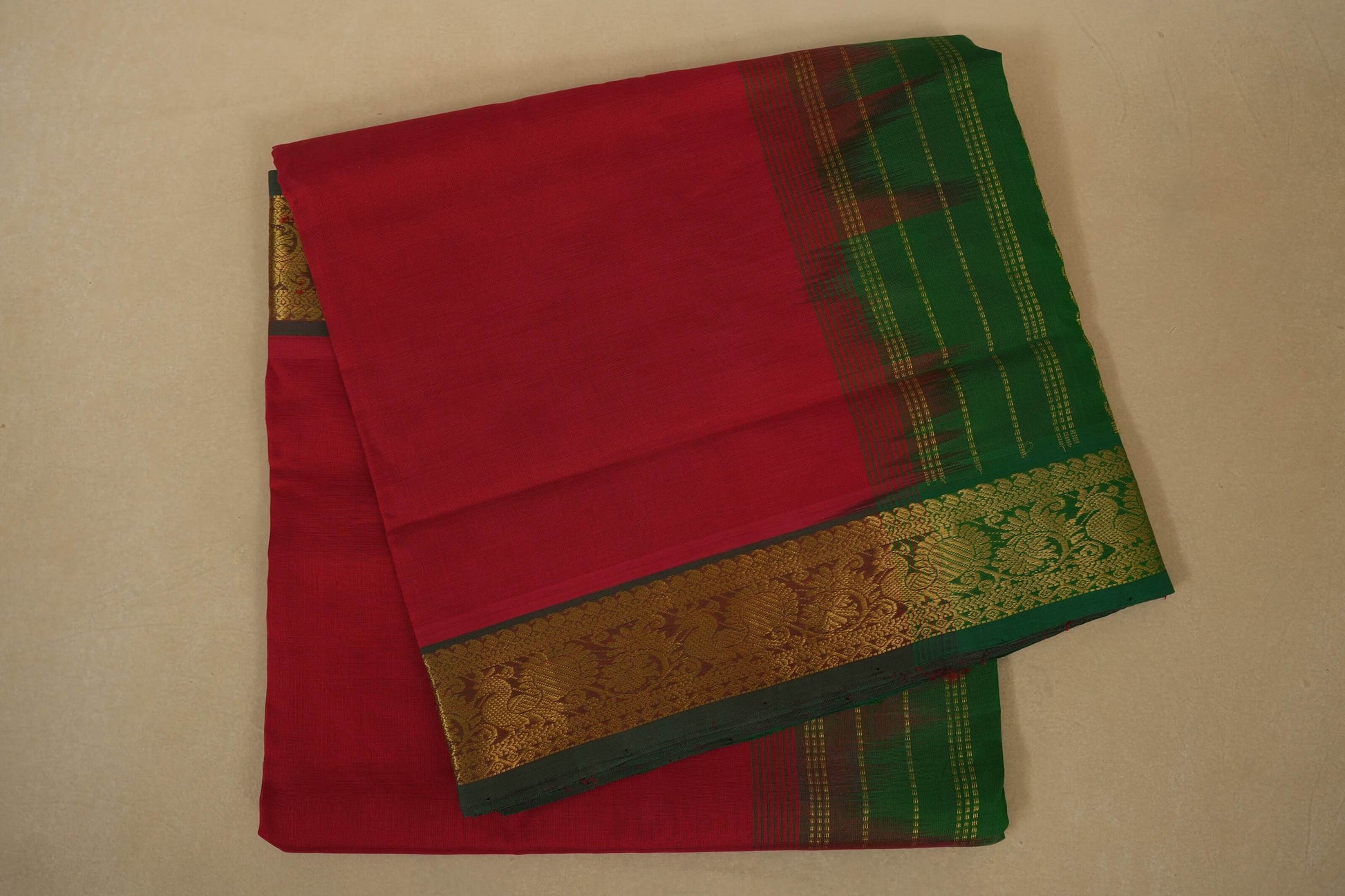 Pink with green Nine and a half Yards Silk Cotton Saree 