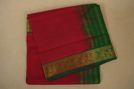 Pink with green Nine and a half Yards Silk Cotton Saree 