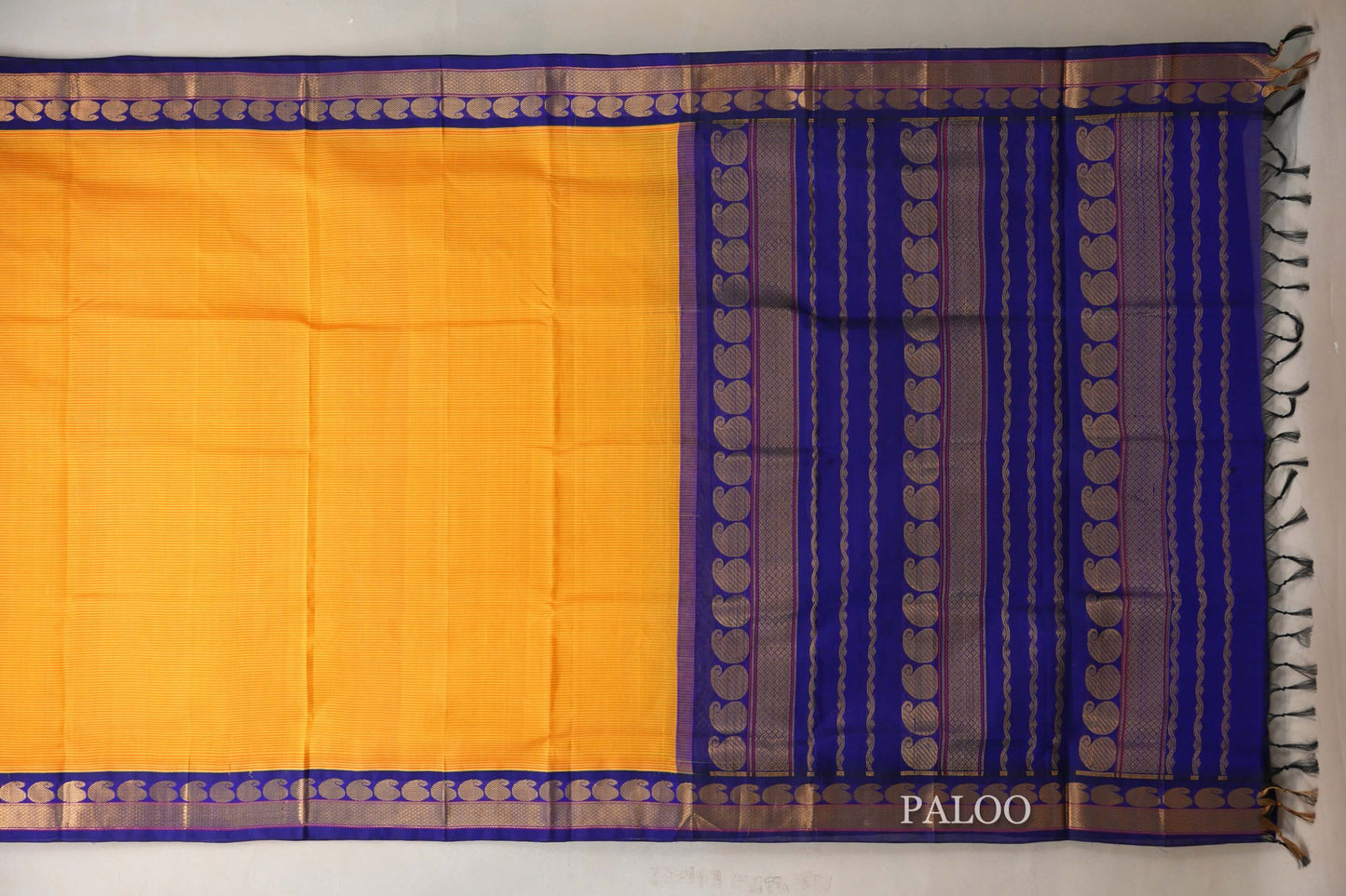 Yellow with Red Stripes with Deep Blue Borders Vintage Silk Cotton Saree SS9132