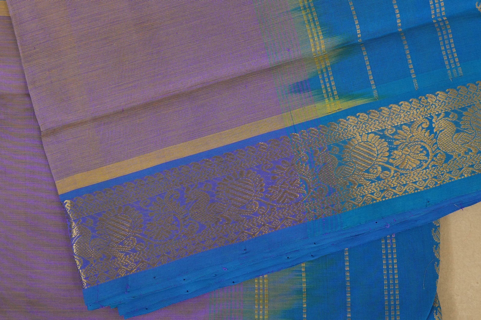 Lavender with sky blue Nine and a half Yards Silk Cotton Saree  borders