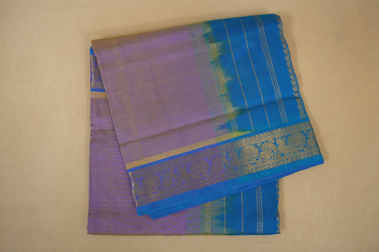 Lavender with sky blue Nine and a half Yards Silk Cotton Saree 