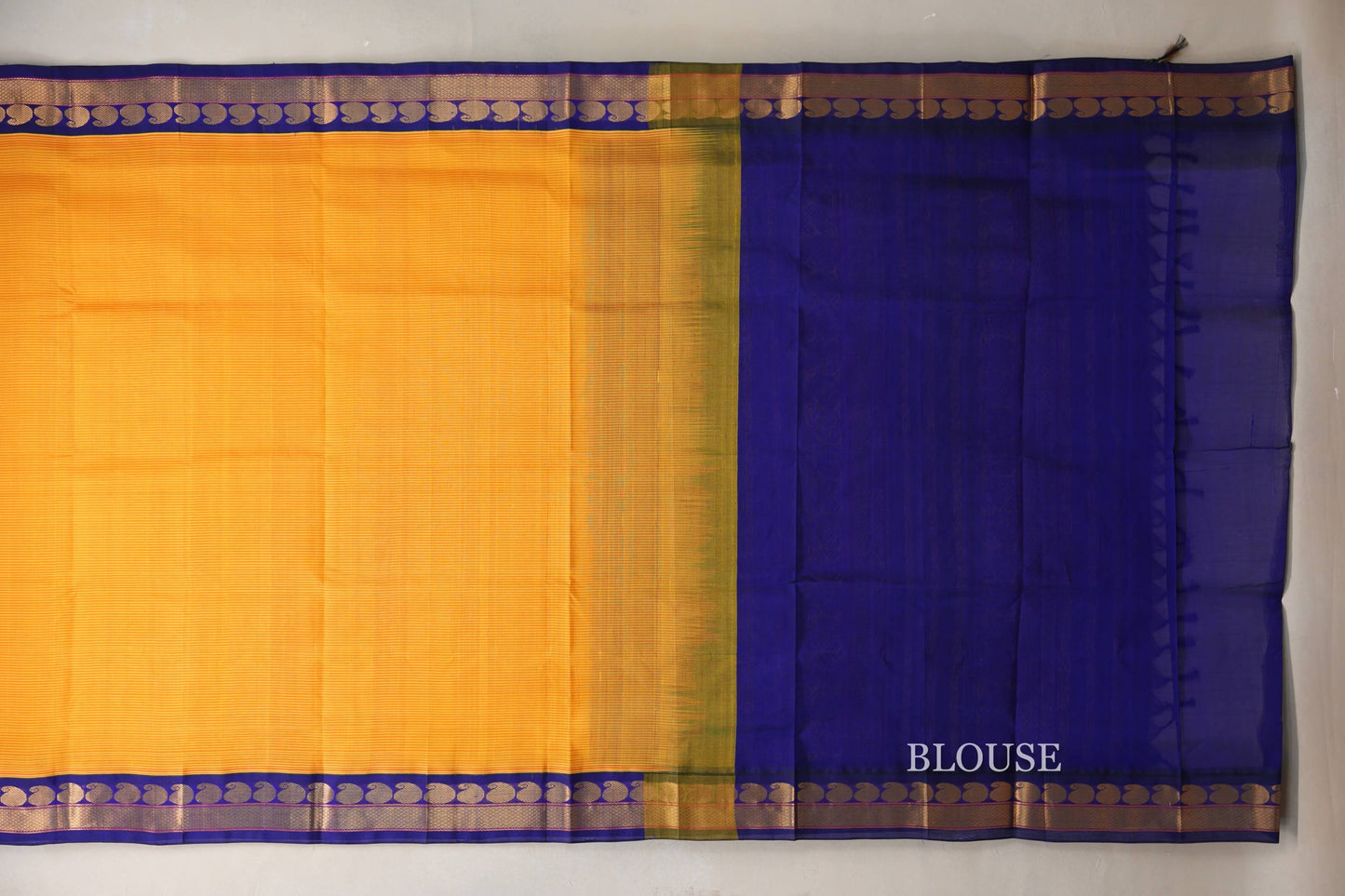 Yellow with Red Stripes with Deep Blue Borders Vintage Silk Cotton Saree SS9132