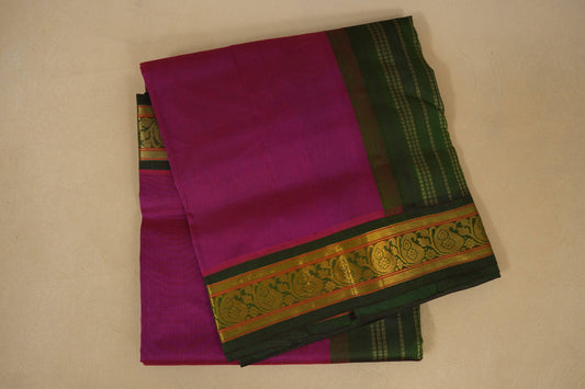 Magenta with green Nine and a half Yards Silk Cotton Saree 