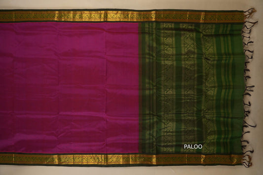 Magenta with green Nine and a half Yards Silk Cotton Saree  paloo