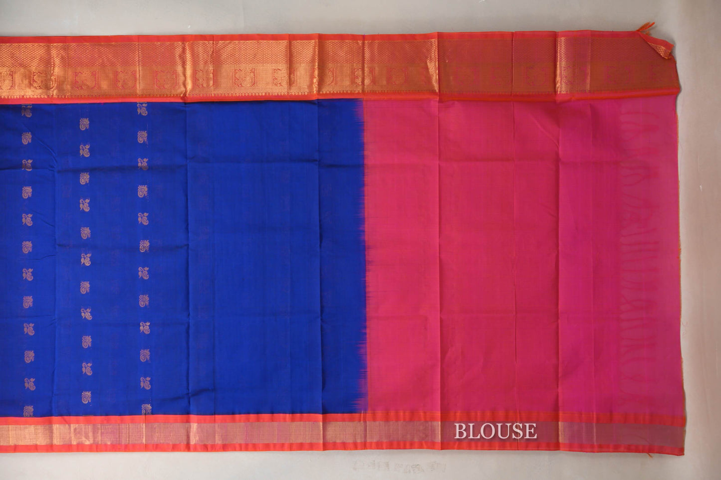 Deep Blue with Orangish Pink Borders Vintage Silk Cotton Saree SS9133