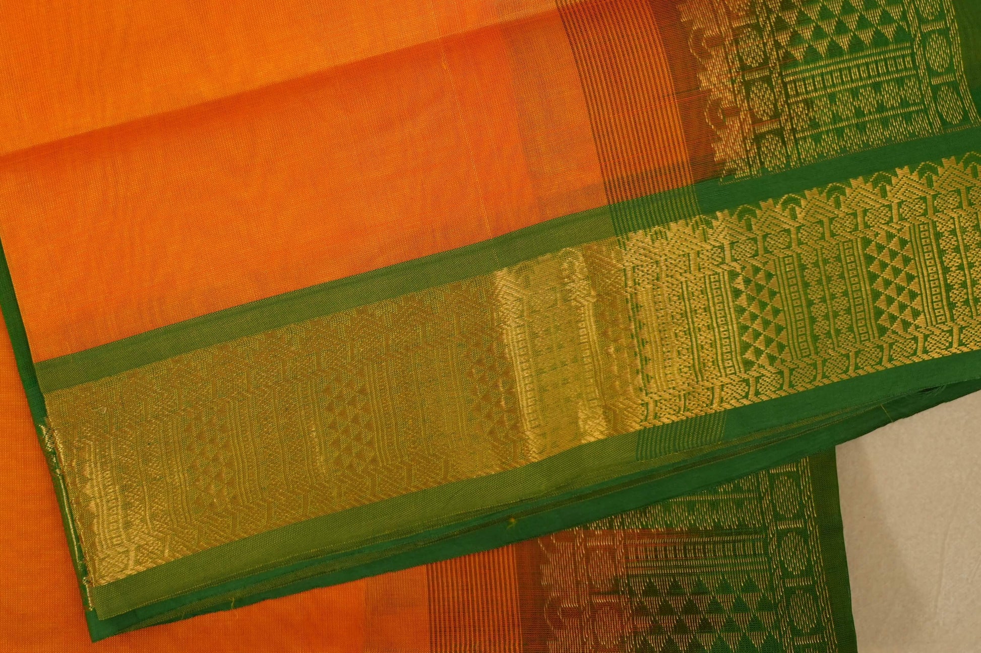 Mango yellow with green Nine and a half Yards Silk Cotton Saree borders