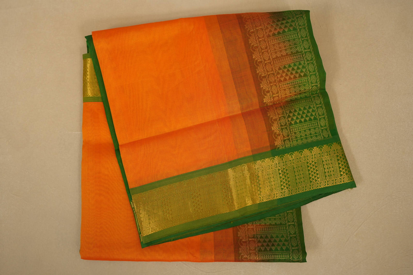Mango yellow with green Nine and a half Yards Silk Cotton Saree