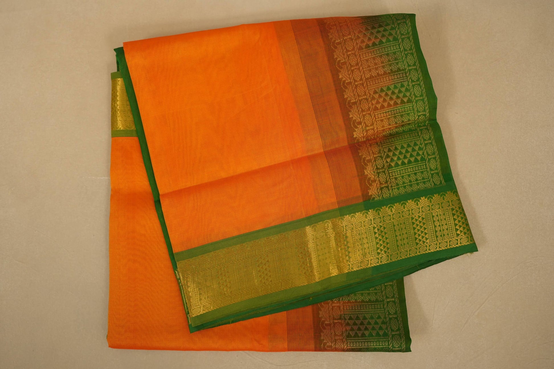 Mango yellow with green Nine and a half Yards Silk Cotton Saree