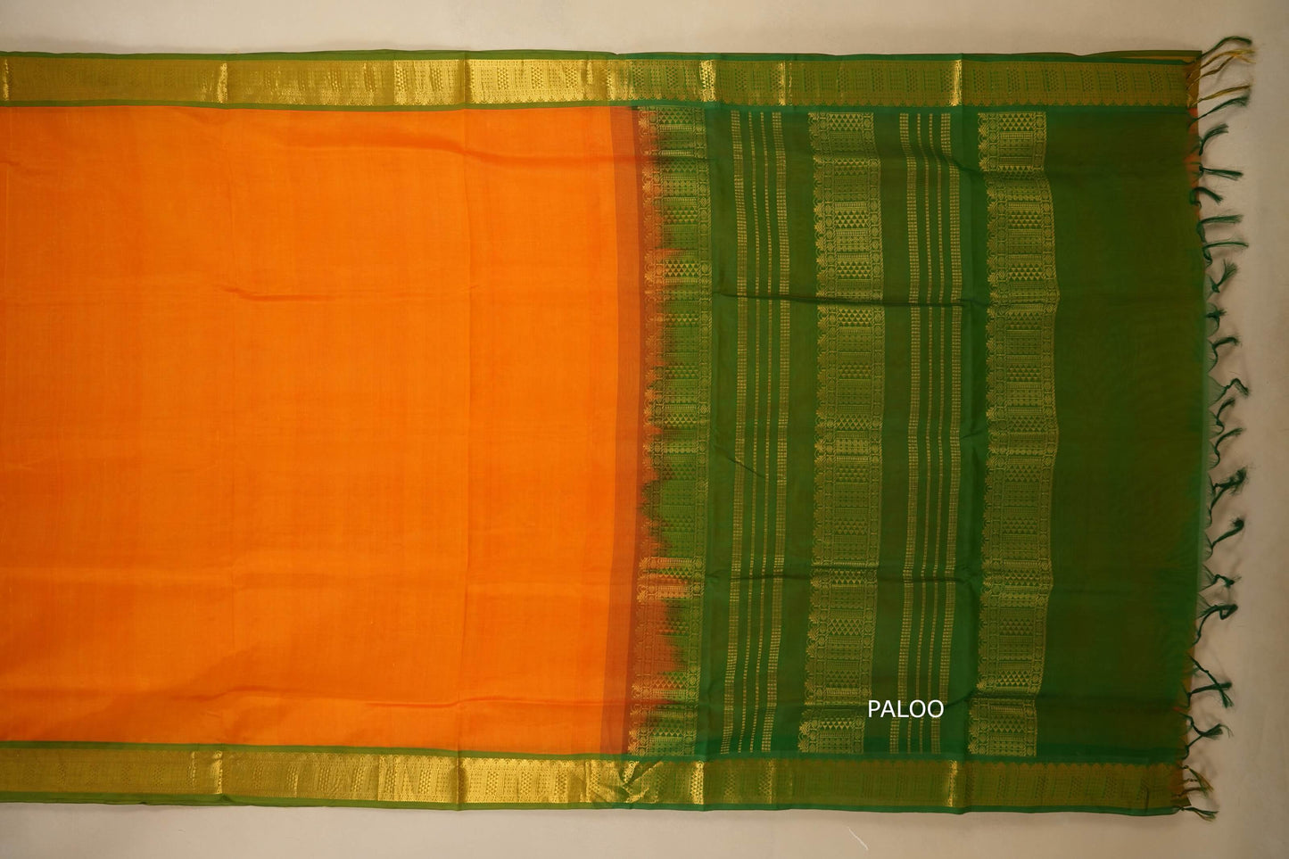 Mango yellow with green Nine and a half Yards Silk Cotton Saree paloo