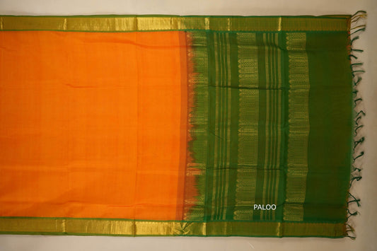 Mango yellow with green Nine and a half Yards Silk Cotton Saree paloo