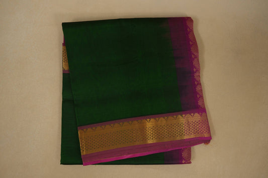 Bottle Green with magenta Nine and a half Yards Silk Cotton Saree