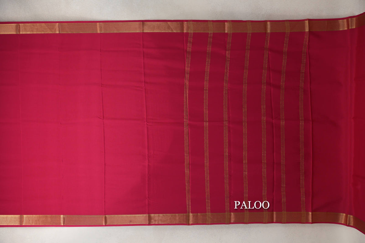 Deep Pink Mysore Silk Saree paloo