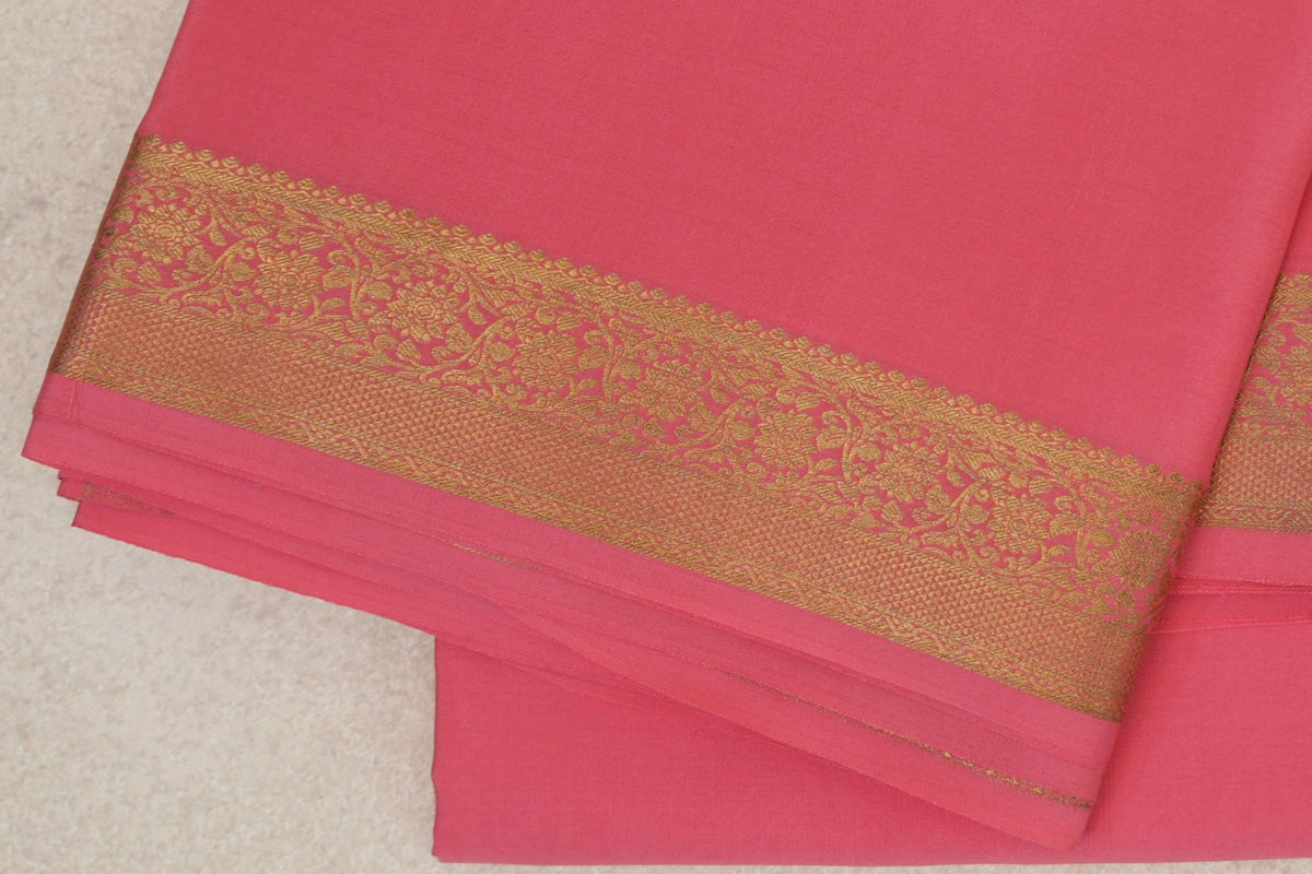 Coral Pink Mysore Silk Saree border