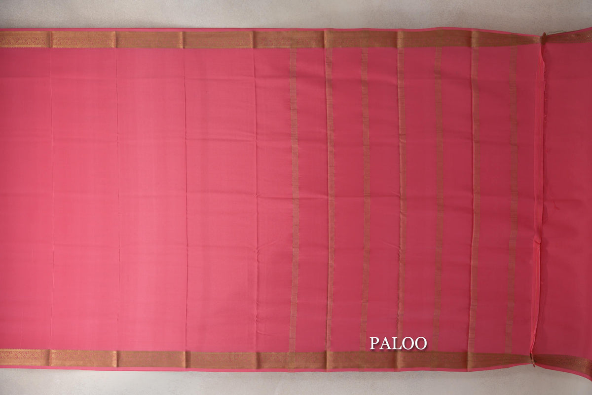 Coral Pink Mysore Silk Saree paloo