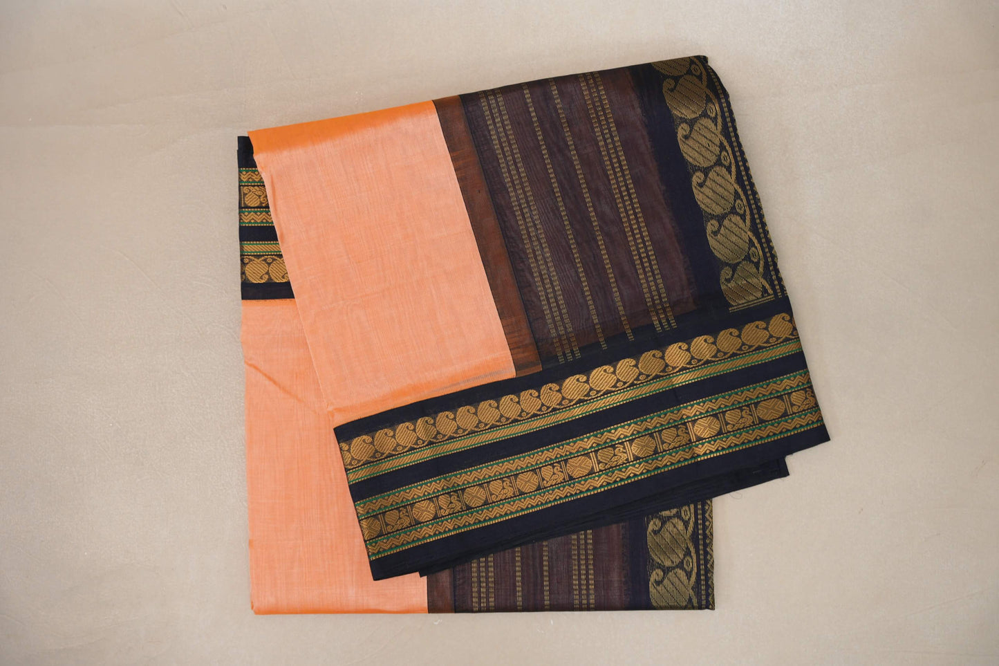 Peach with Black Borders Vintage Silk Cotton Saree SS9136