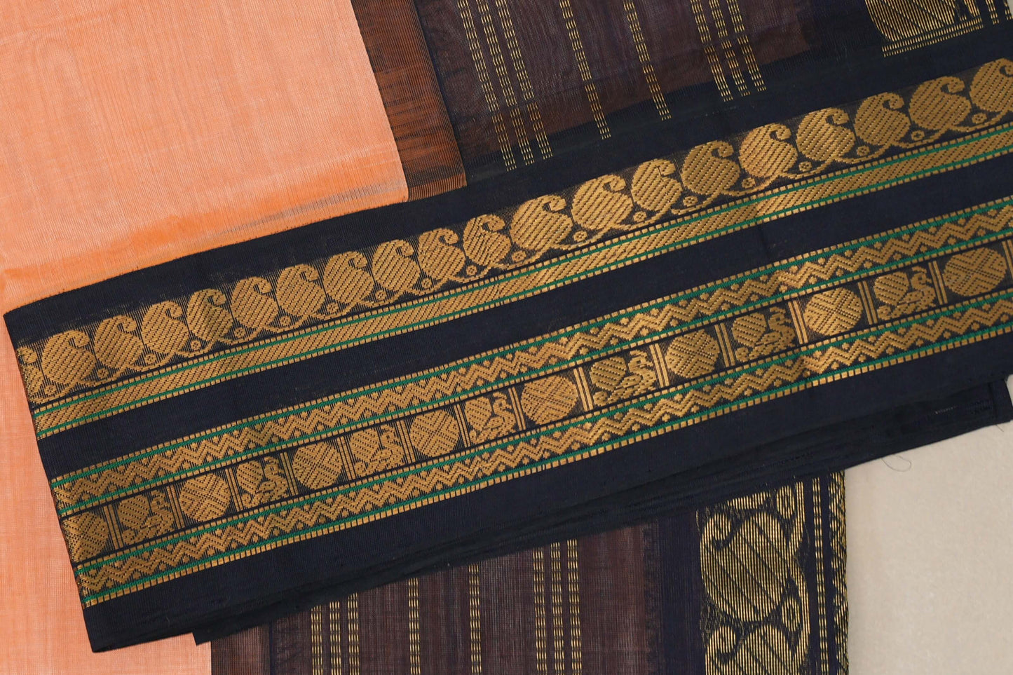 Peach with Black Borders Vintage Silk Cotton Saree SS9136