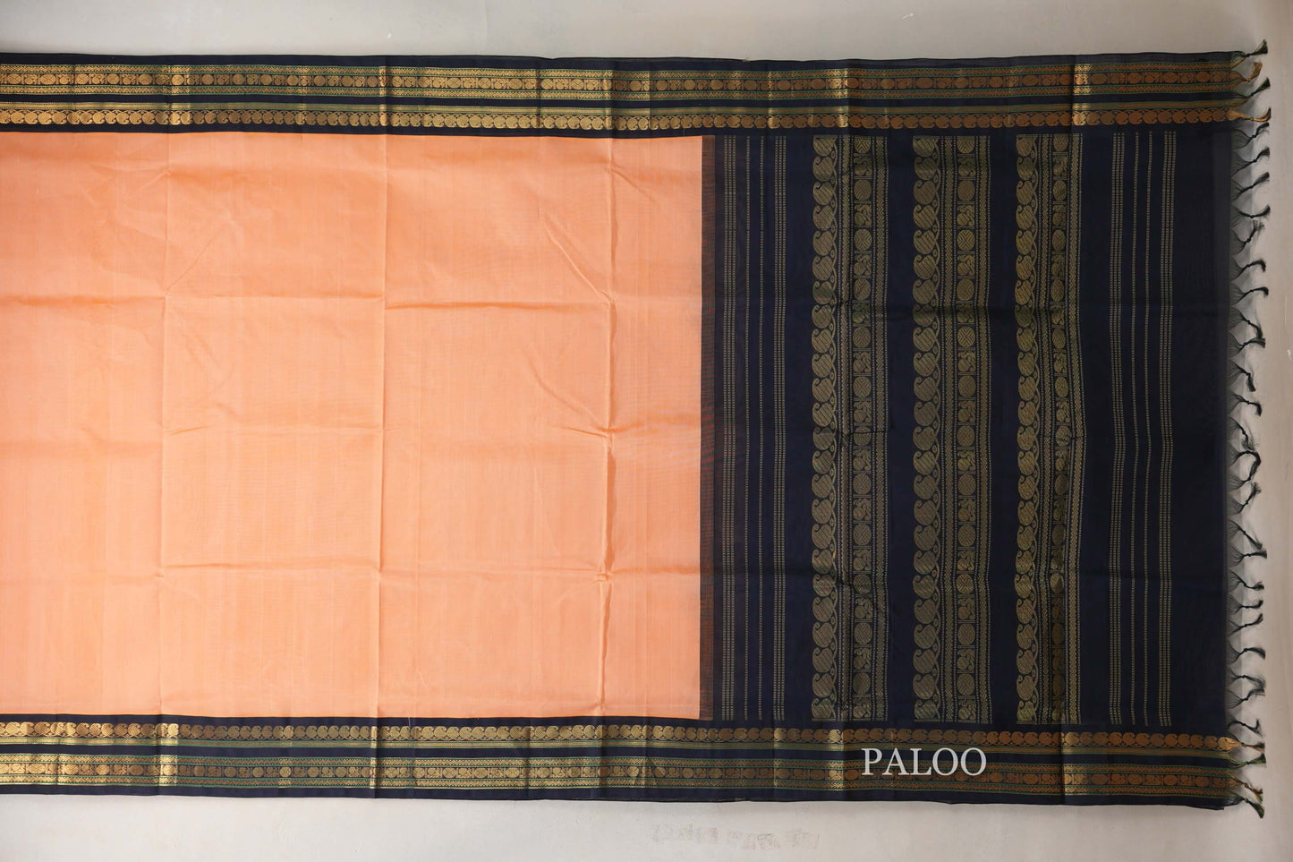Peach with Black Borders Vintage Silk Cotton Saree SS9136