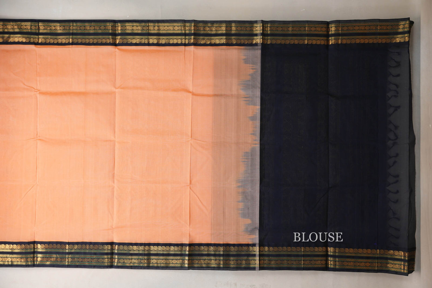 Peach with Black Borders Vintage Silk Cotton Saree SS9136