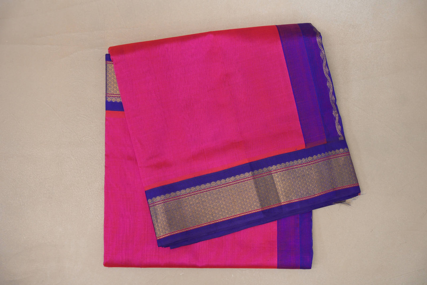 Orangish Pink with Royal Blue Borders Vintage Silk Cotton Saree SS9137