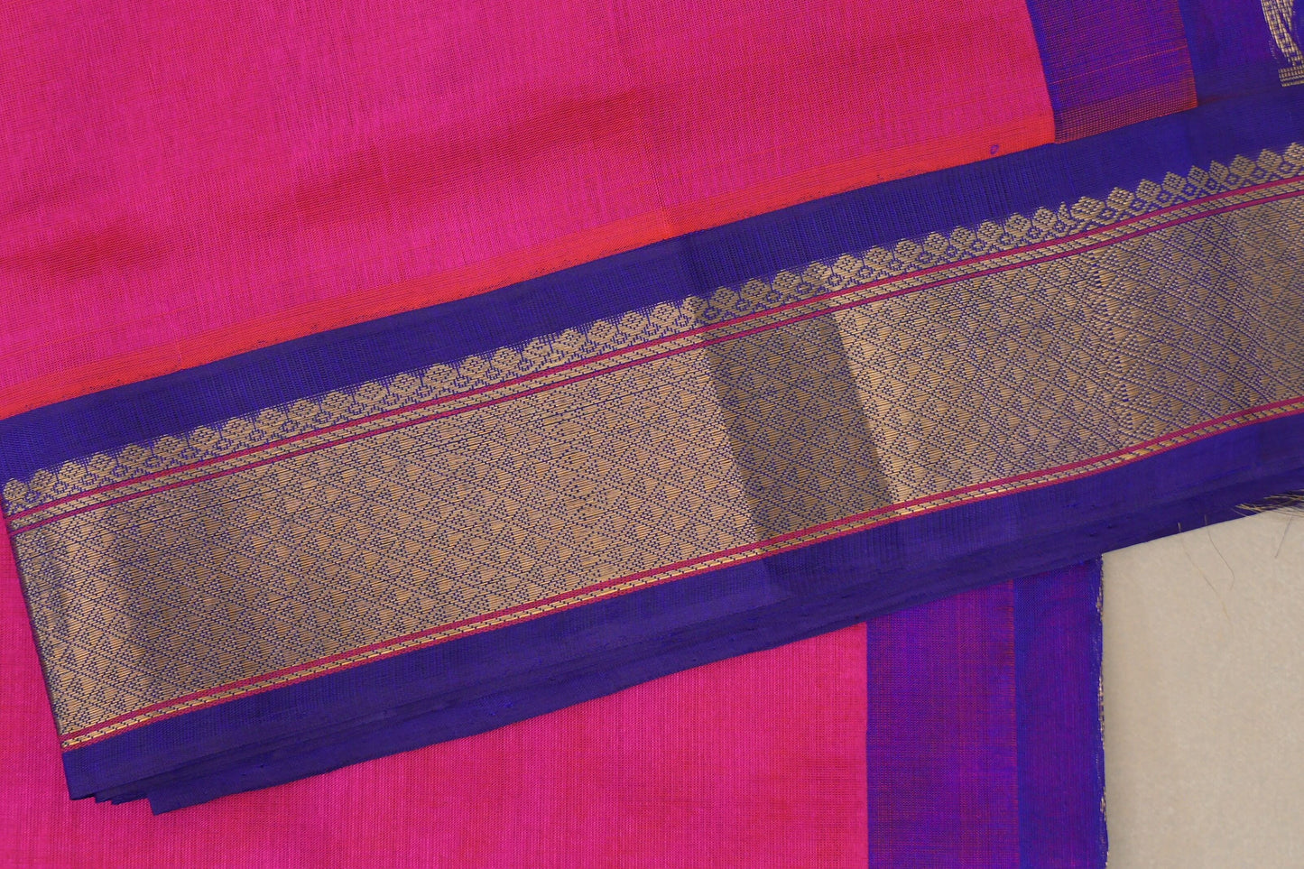 Orangish Pink with Royal Blue Borders Vintage Silk Cotton Saree SS9137