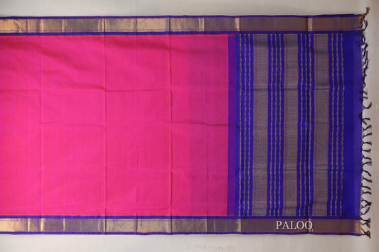 Orangish Pink with Royal Blue Borders Vintage Silk Cotton Saree SS9137