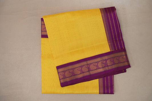 Bright Yellow with Deep Magenta Borders Vintage Silk Cotton Saree SS9138