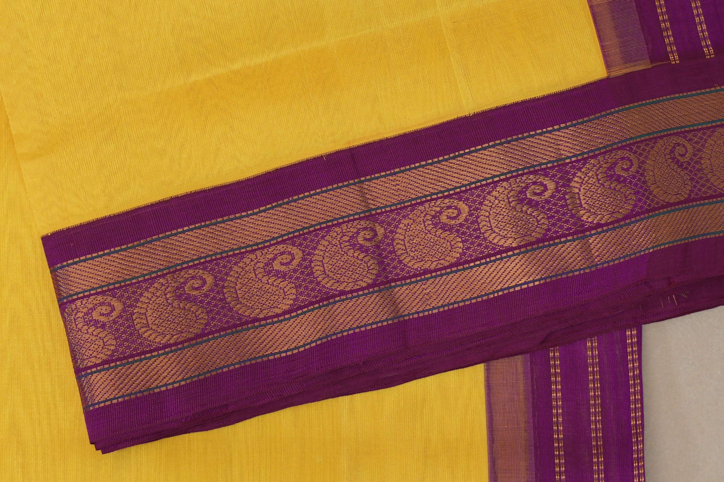 Bright Yellow with Deep Magenta Borders Vintage Silk Cotton Saree SS9138