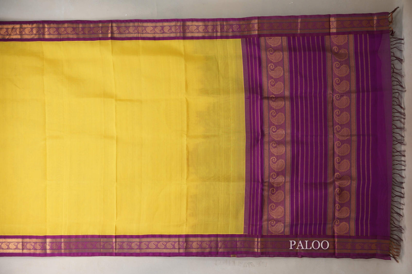 Bright Yellow with Deep Magenta Borders Vintage Silk Cotton Saree SS9138