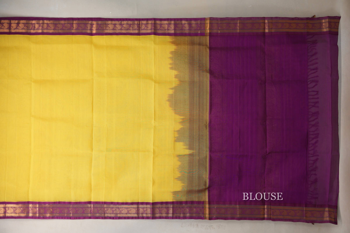 Bright Yellow with Deep Magenta Borders Vintage Silk Cotton Saree SS9138