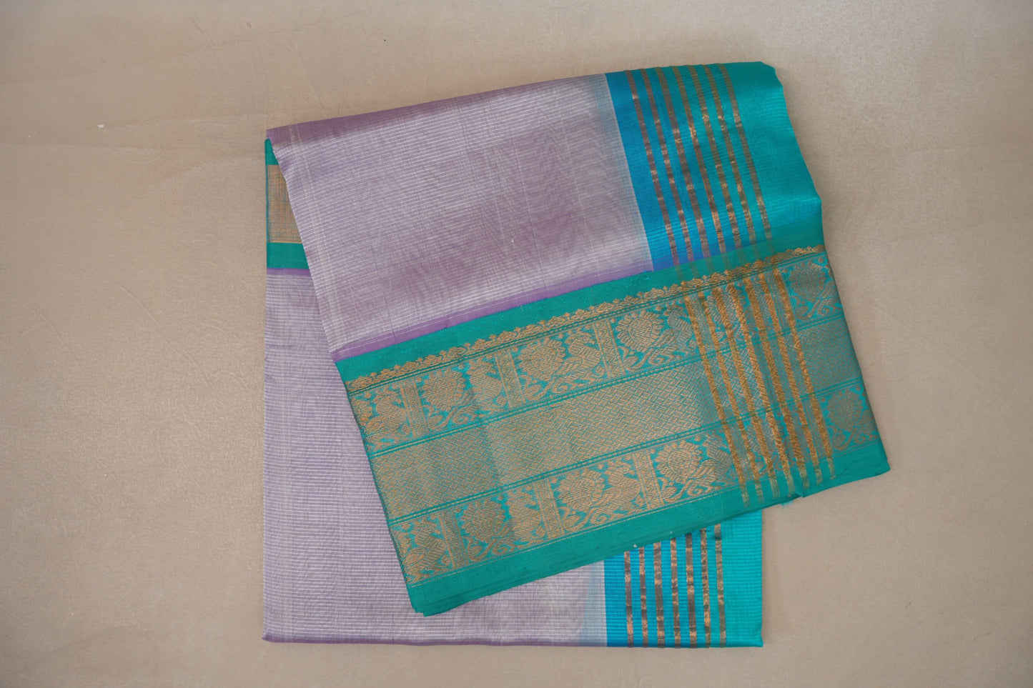 Pastel Lavender with Aqua Blue Borders Vintage Silk Cotton Saree SS9139