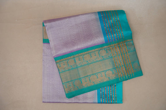 Pastel Lavender with Aqua Blue Borders Vintage Silk Cotton Saree SS9139