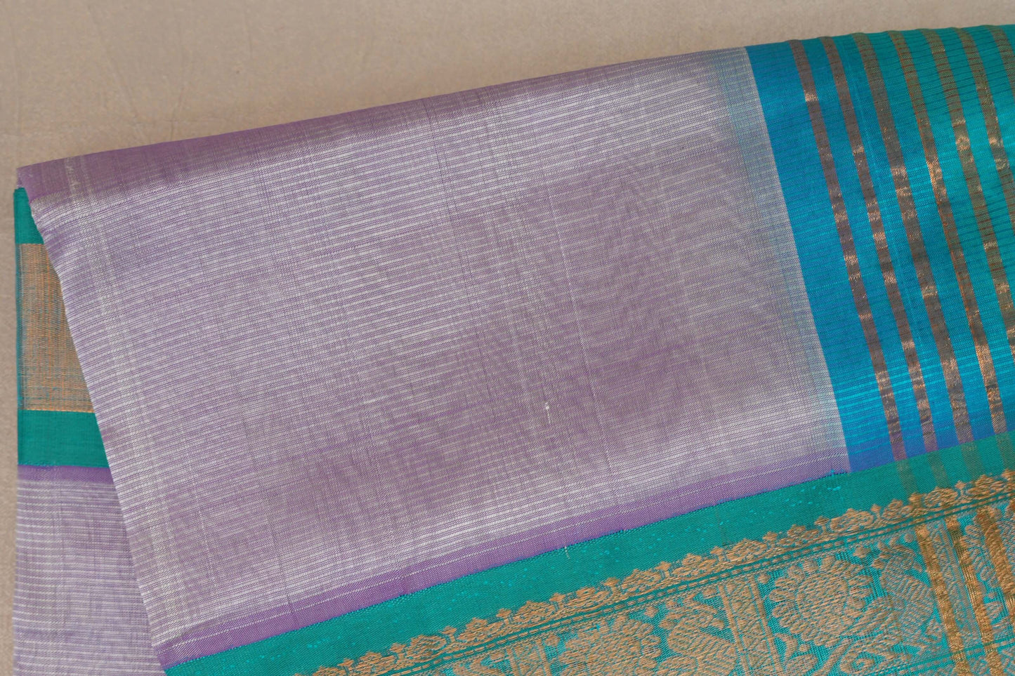Pastel Lavender with Aqua Blue Borders Vintage Silk Cotton Saree SS9139